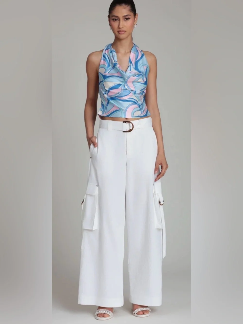 Avec Les Filled Wide-Leg Cargo Pants in light blue